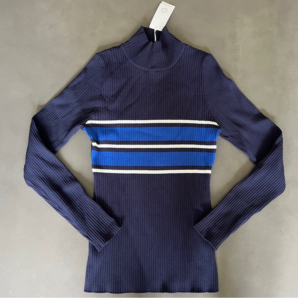 NWT Tory Sport Navy Ribbed Knit Sweater $228 Sz M